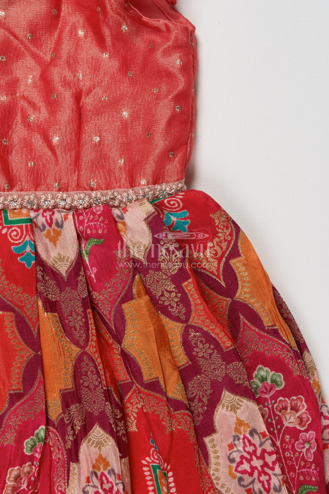 The Nesavu Silk Frock Tissue Yoke Silk Frock for Toddler Girls for Poojas and Traditional Celebrations Nesavu Nesavu tissue yoke silk frock for toddler girls with zari border for traditional poojas and functions