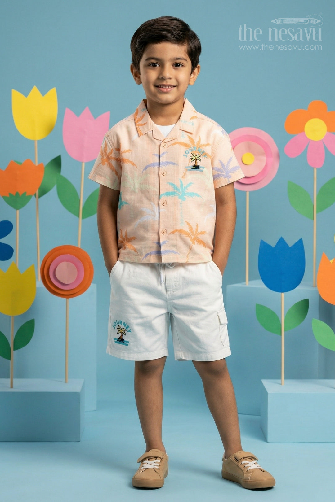 The Nesavu Boys Casual Set Toddler Boy Casual Outfit Set for Everyday Play and Outings Nesavu 14 (6M) / Peach / Cotton BCS571B-14 Nesavu toddler boy cotton casual outfit set for everyday playtime and summer outings with digital print