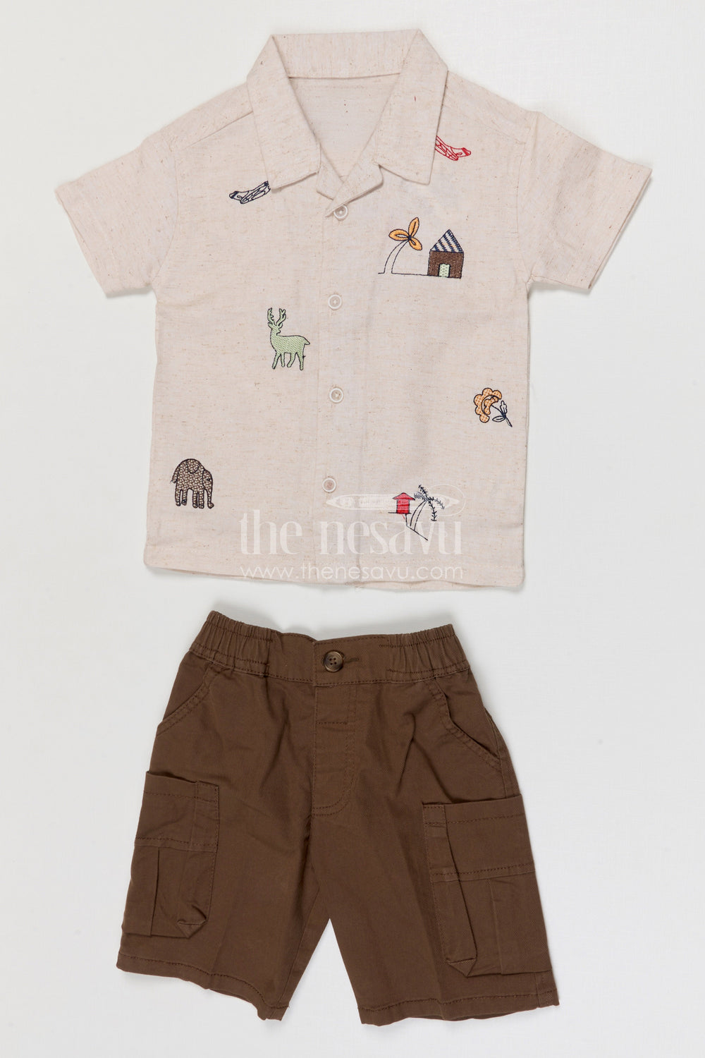 The Nesavu Boys Casual Set Toddler Boy Casual Outfit Set for Everyday Play Nesavu Nesavu toddler boy cotton casual outfit set for everyday play and outings with digital print shirt and cargo shorts