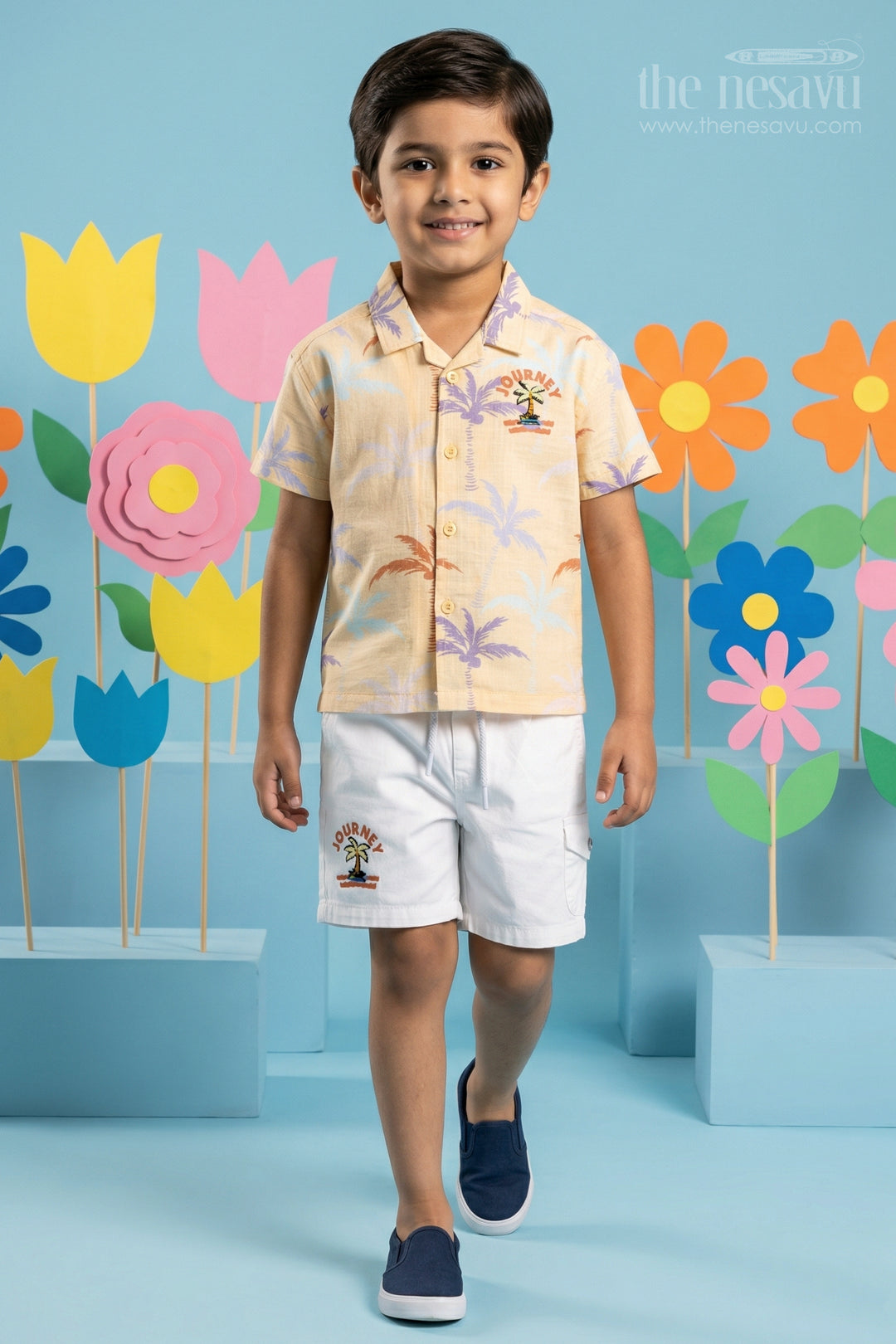 The Nesavu Boys Casual Set Toddler Boy Casual Outfit Set for Summer Outings and Playtime Nesavu 14 (6M) / Yellow / Cotton BCS571A-14 Nesavu toddler boy cotton casual outfit set for summer playtime and outings with digital print shirt