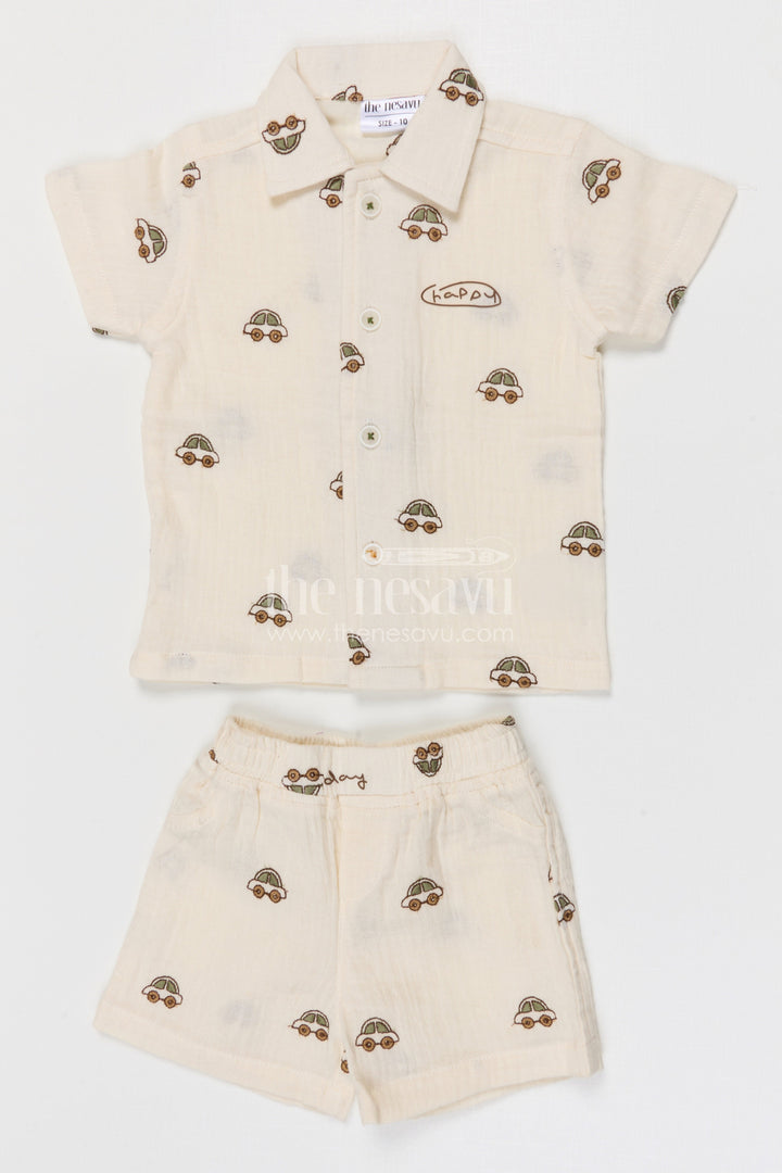 The Nesavu Boys Casual Set Toddler Boy Casual Outfit Set for Summer Play and Daily Wear Nesavu Nesavu toddler boy muslin cotton casual outfit set for everyday play and summer outings with digital print shirt