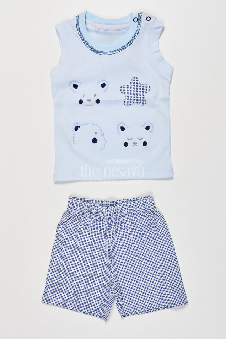 The Nesavu Boys Casual Set Toddler Boy Cotton Casual Set for Outings and Everyday Comfort Nesavu 14 (6M) / Blue BCS533A-14 Nesavu toddler boy embroidered shirt cotton shorts set daily wear outings