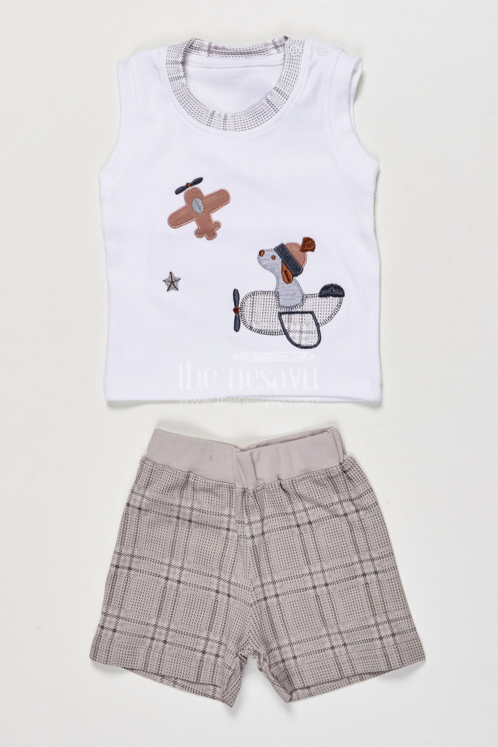 The Nesavu Boys Casual Set Toddler Boy Cotton Co-ord Set for Playful Daytime Dressing Nesavu 14 (6M) / Gray BCS534A-14 Nesavu toddler boy cotton outfit set printed top shorts active everyday wear