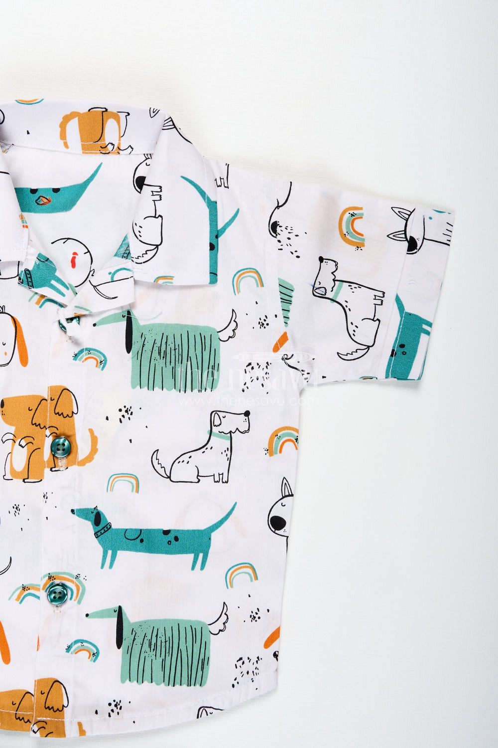 The Nesavu Boys Casual Set Toddler Boy Cotton Outfit with Animal Print for Summer Nesavu Nesavu Toddler Boys Summer Cotton Shirt Shorts Set Animal Print Breathable Fabric