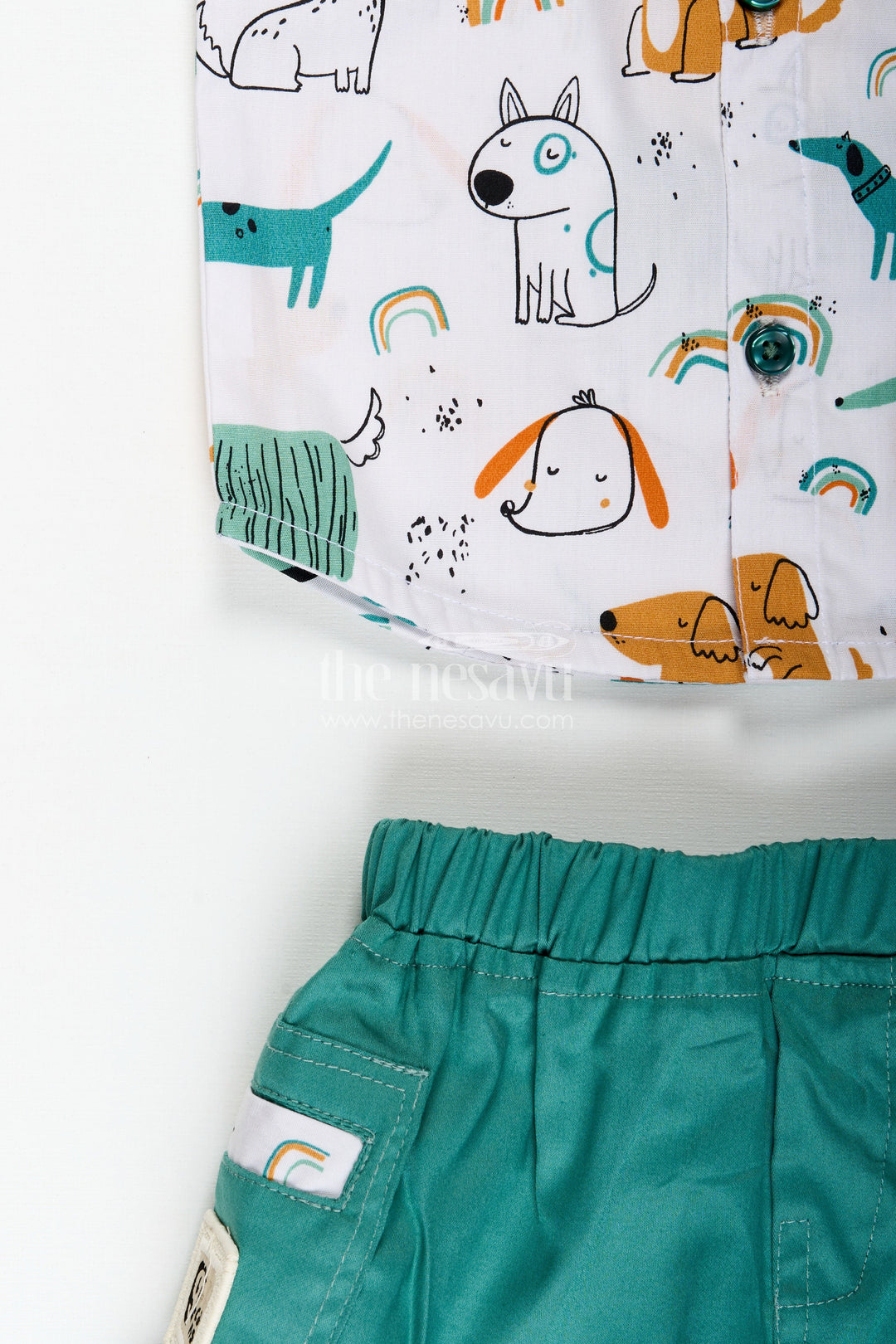 The Nesavu Boys Casual Set Toddler Boy Cotton Outfit with Animal Print for Summer Nesavu Nesavu Toddler Boys Summer Cotton Shirt Shorts Set Animal Print Breathable Fabric