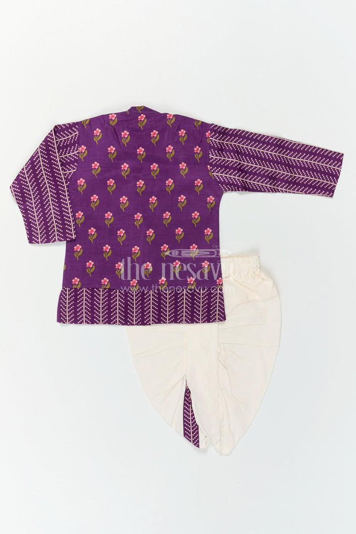 The Nesavu Boys Dothi Set Toddler Boy Dhoti Set for Festivals and Cultural Celebrations Nesavu Nesavu Toddler Boy Dhoti Set For Festivals With Digital Print Top And Comfortable Traditional Outfit