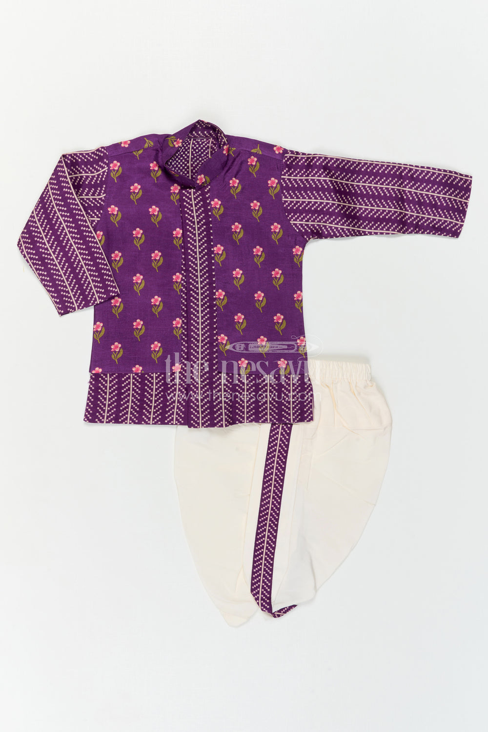 The Nesavu Boys Dothi Set Toddler Boy Dhoti Set for Festivals and Cultural Celebrations Nesavu Nesavu Toddler Boy Dhoti Set For Festivals With Digital Print Top And Comfortable Traditional Outfit