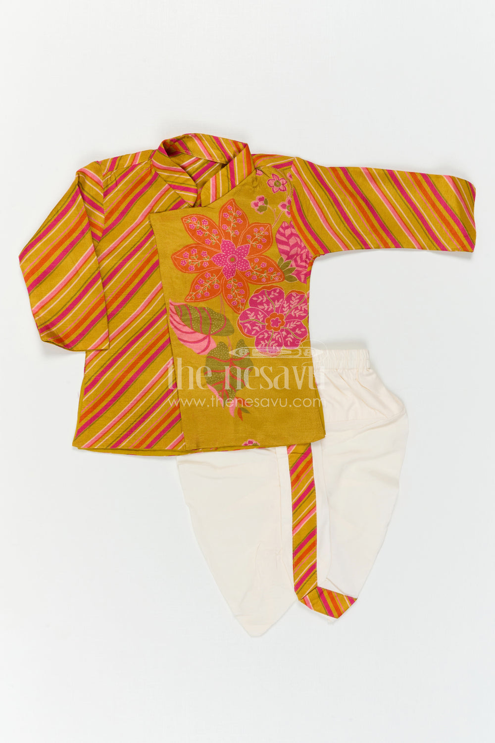 The Nesavu Boys Dothi Set Toddler Boy Dhoti Set for Festivals and Cultural Functions Nesavu Nesavu Toddler Boy Dhoti Set For Festivals With Digital Print Top And Comfortable Ethnic Outfit