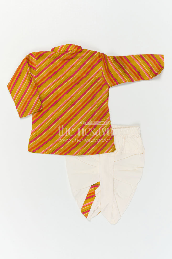The Nesavu Boys Dothi Set Toddler Boy Dhoti Set for Festivals and Cultural Functions Nesavu Nesavu Toddler Boy Dhoti Set For Festivals With Digital Print Top And Comfortable Ethnic Outfit
