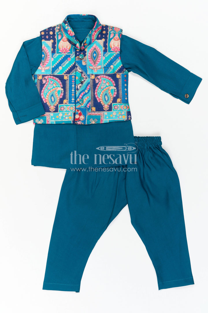 The Nesavu Boys Jacket Sets Toddler Boy Jacket Set for Festive Functions and Ethnic Parties Nesavu Nesavu Toddler Boy Festive Jacket Set With Designer Printed Jacket For Weddings And Family Functions