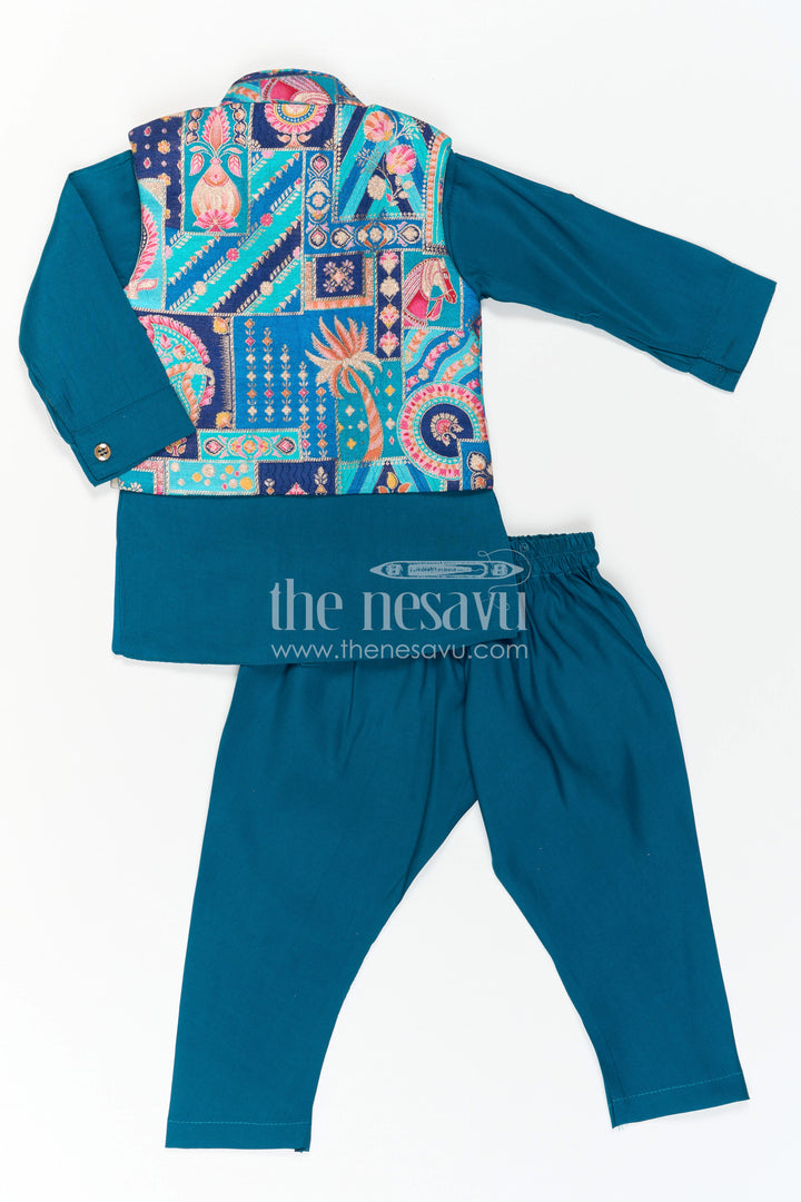 The Nesavu Boys Jacket Sets Toddler Boy Jacket Set for Festive Functions and Ethnic Parties Nesavu Nesavu Toddler Boy Festive Jacket Set With Designer Printed Jacket For Weddings And Family Functions