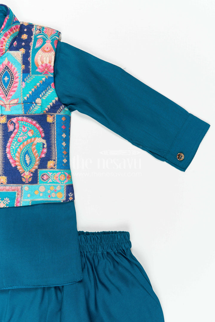 The Nesavu Boys Jacket Sets Toddler Boy Jacket Set for Festive Functions and Ethnic Parties Nesavu Nesavu Toddler Boy Festive Jacket Set With Designer Printed Jacket For Weddings And Family Functions