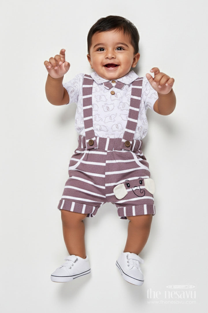 The Nesavu Boys Casual Set Toddler Boy Printed Casual Set for Daywear and Indoor Play Nesavu 14 (6M) / Maroon BCS529B-14 Nesavu toddler boy cotton casual outfit set printed top bottom daily comfort