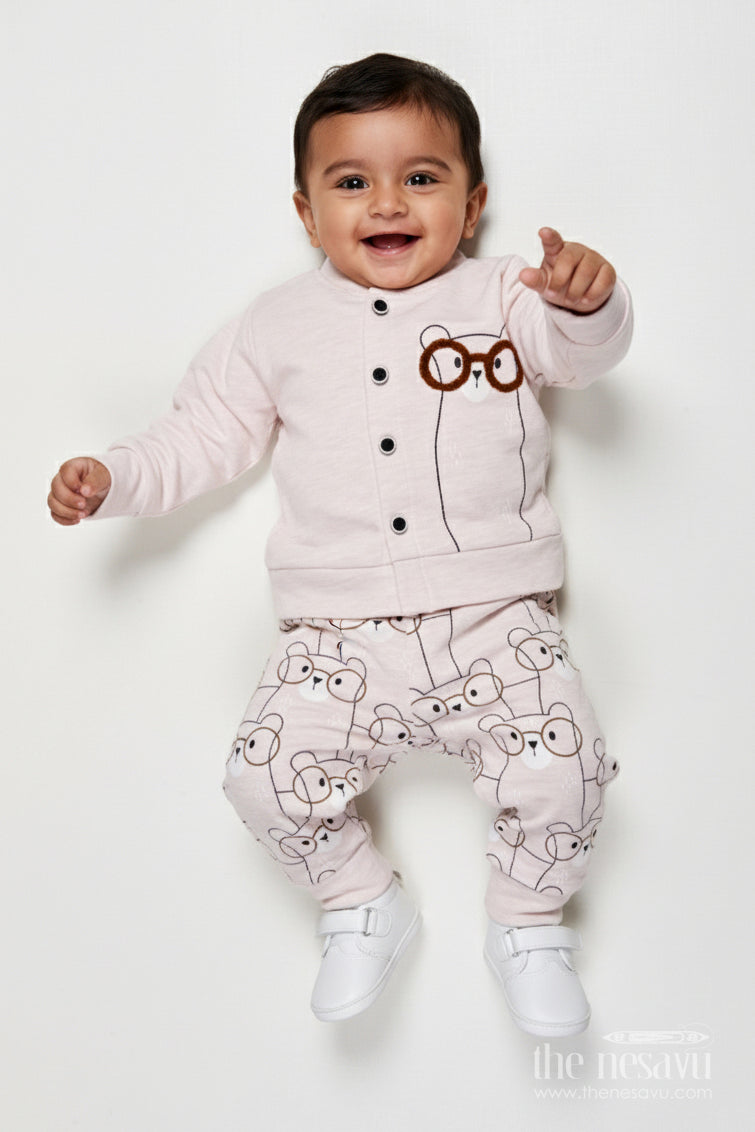 The Nesavu Boys Casual Set Toddler Boy Printed Cotton Outfit for Everyday Wear and Weekend Outings Nesavu 14 (6M) / Beige BCS527B-14 Nesavu toddler boy printed cotton outfit set casual wear daily comfort