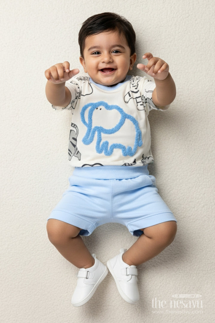 The Nesavu Boys Casual Set Toddler Boy Printed Cotton Set for Summer Play and Daily Outings Nesavu 12 (3M) / Blue BCS535A-12 Nesavu toddler boy cotton printed t-shirt shorts set everyday play outings