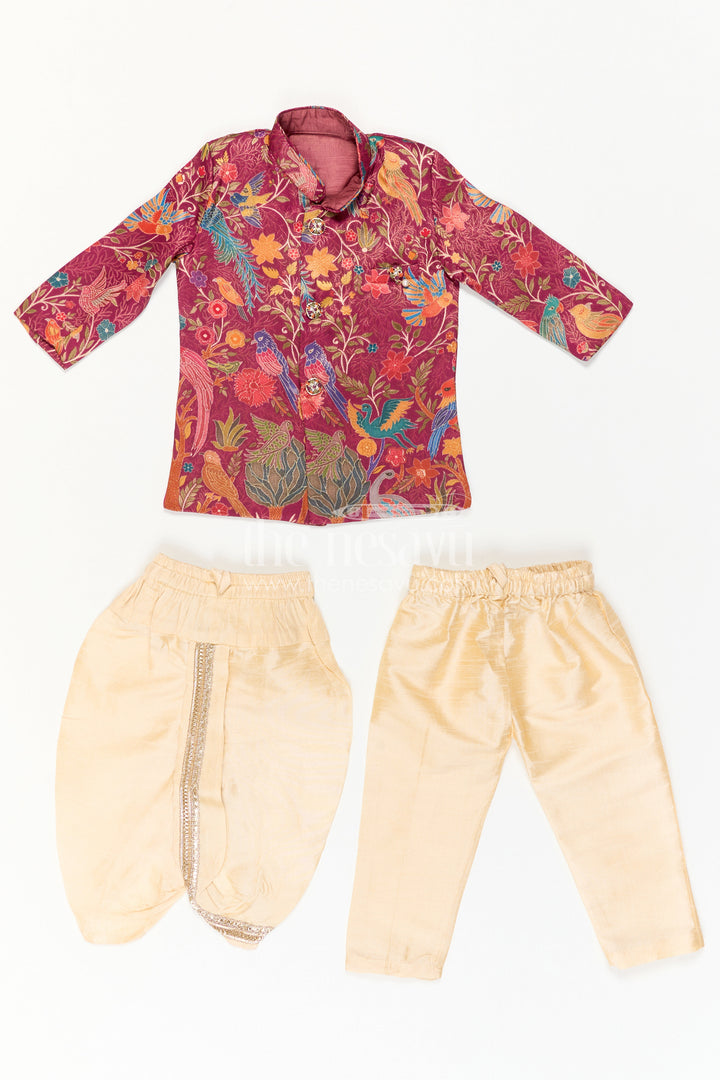 The Nesavu Boys Sherwani Toddler Boy Sherwani Set for Festive Occasions and Weddings Nesavu Nesavu Toddler Boy Sherwani Set With Jacquard Designer Print For Festive Weddings And Functions