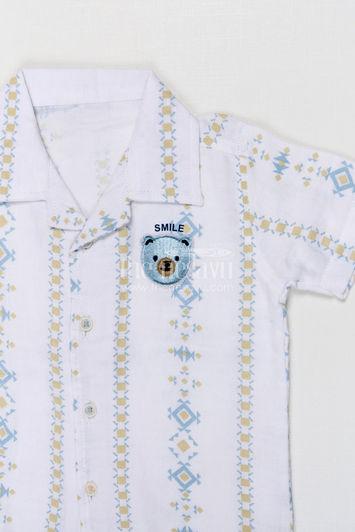 The Nesavu Boys Casual Set Toddler Boy Summer Outfit Set for Playdates and Casual Outings Nesavu Nesavu toddler boy muslin cotton casual outfit set for summer playdates and outings with digital print shirt