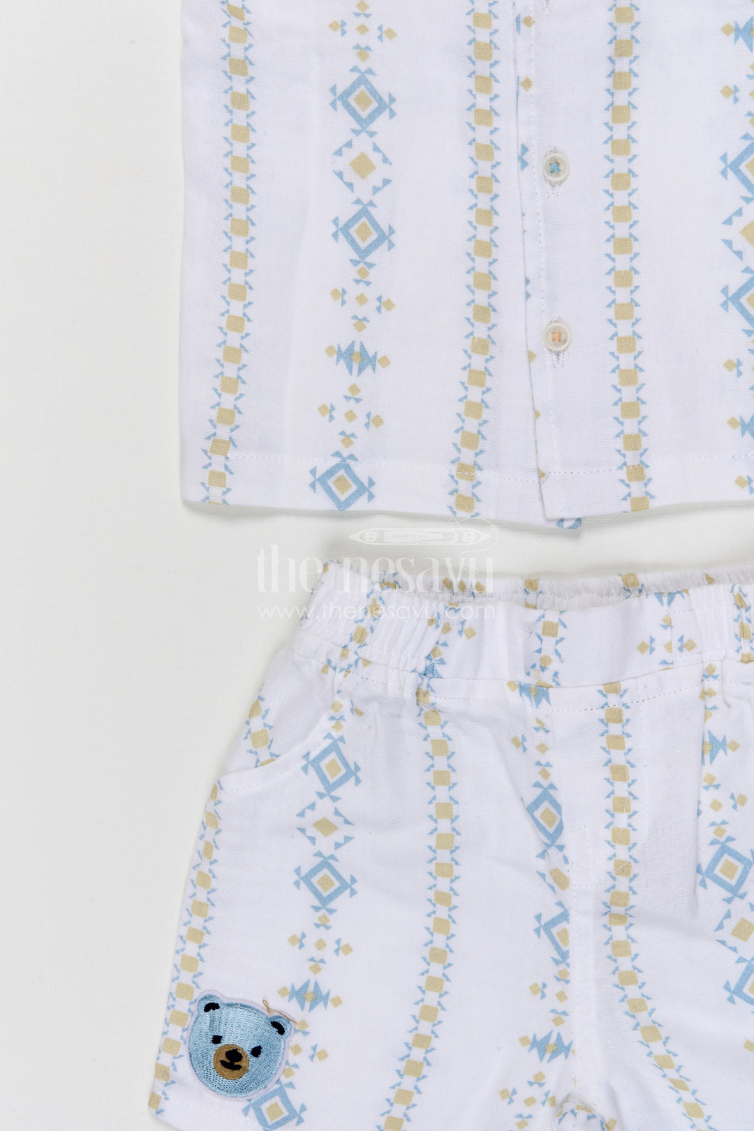 The Nesavu Boys Casual Set Toddler Boy Summer Outfit Set for Playdates and Casual Outings Nesavu Nesavu toddler boy muslin cotton casual outfit set for summer playdates and outings with digital print shirt