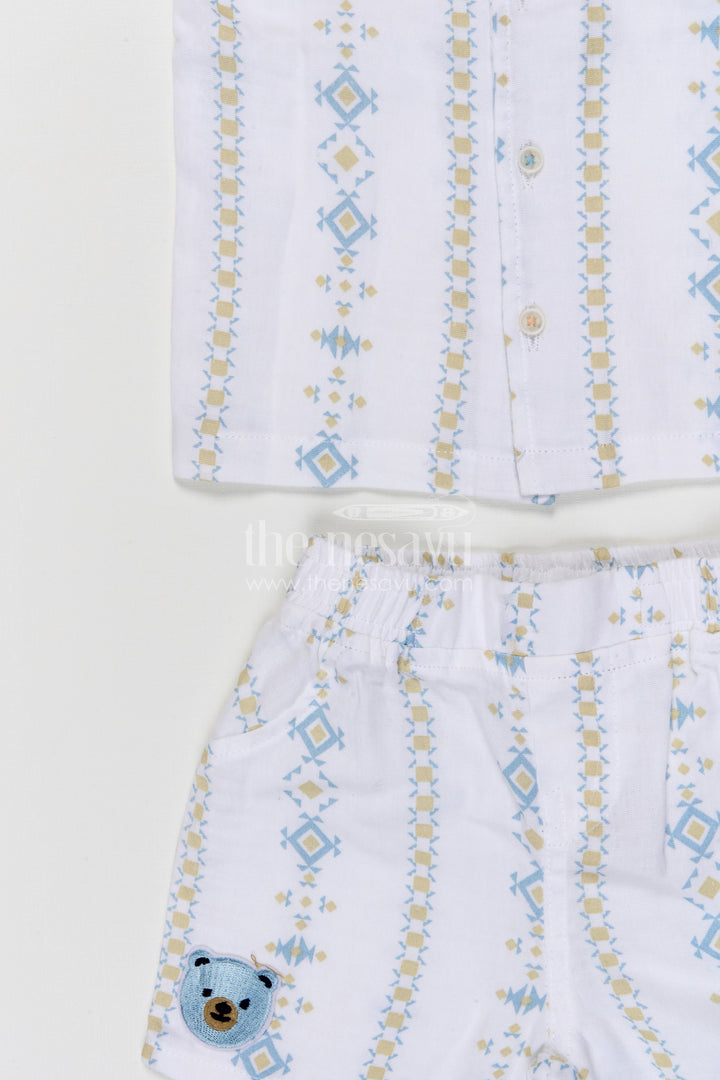 The Nesavu Boys Casual Set Toddler Boy Summer Outfit Set for Playdates and Casual Outings Nesavu Nesavu toddler boy muslin cotton casual outfit set for summer playdates and outings with digital print shirt