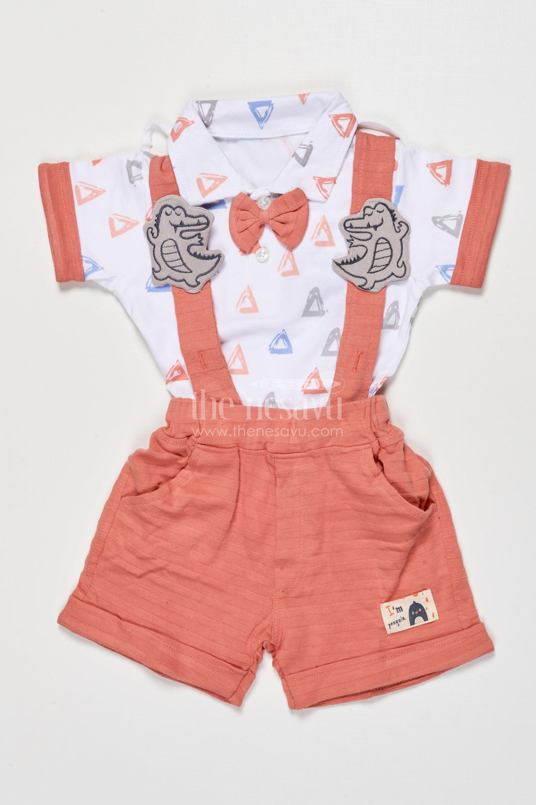 The Nesavu Boys Casual Set Toddler Boys Casual Cotton Outfit with Printed Tee and Shorts Nesavu 14 (6M) / Peach BCS537B-14 Nesavu toddler boys printed cotton t-shirt shorts outfit everyday comfort active play