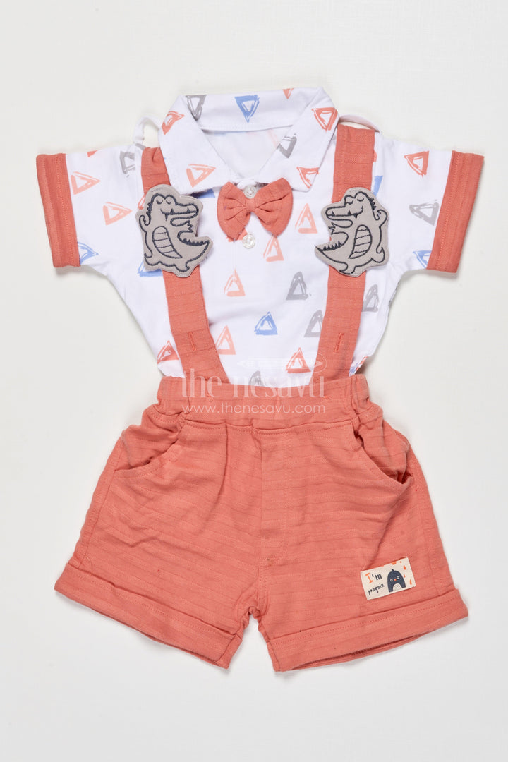 The Nesavu Boys Casual Set Toddler Boys Casual Cotton Outfit with Printed Tee and Shorts Nesavu 14 (6M) / Peach BCS537B-14 Nesavu toddler boys printed cotton t-shirt shorts outfit everyday comfort active play