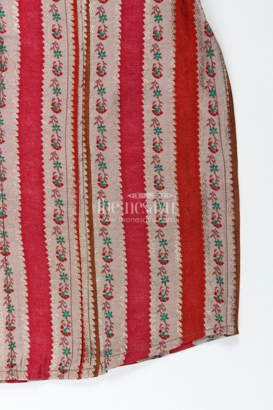 The Nesavu Boys Cotton Shirt Toddler Boys Casual Ethnic Wear Shirt in Warm Stripes with Floral Digital Motifs On Chanderi Fabric Nesavu Nesavu Toddler Boys Chanderi Shirt Floral Stripe Digital Print Ethnic Events