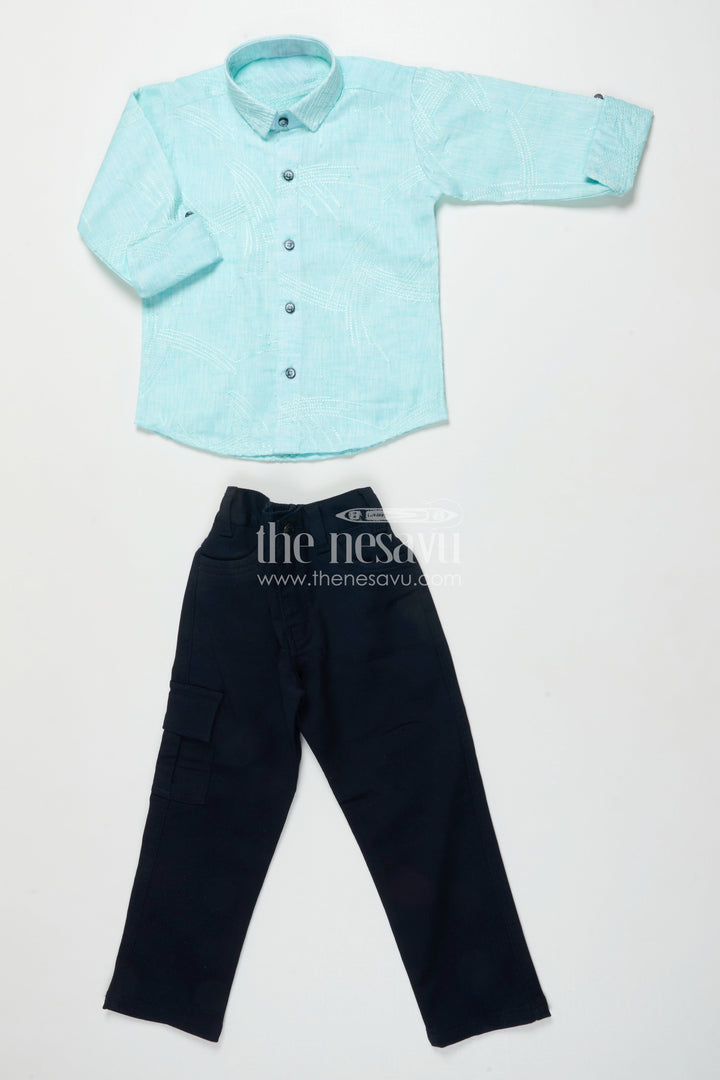 The Nesavu Boys Casual Set Toddler Boys Casual Set for Family Outings and Festive Days Nesavu 20 (3Y) / Blue BCS497A-20 Nesavu toddler boys cotton casual set embroidered shirt ethnic outings events