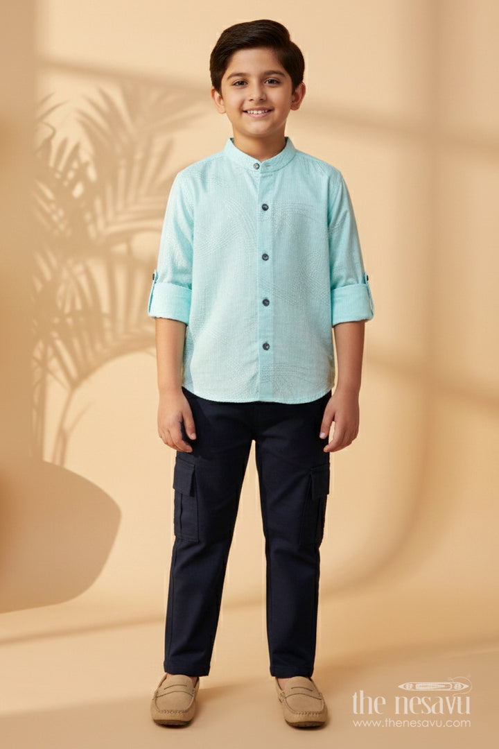 The Nesavu Boys Casual Set Toddler Boys Casual Set for Family Outings and Festive Days Nesavu 20 (3Y) / Blue BCS497A-20 Nesavu toddler boys cotton casual set embroidered shirt ethnic outings events