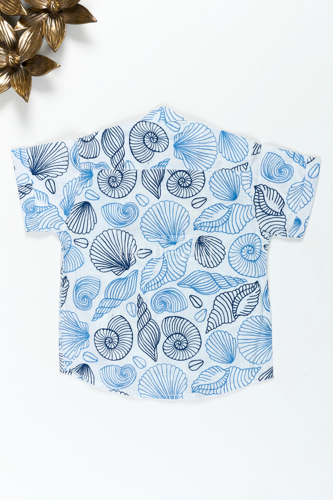 The Nesavu Boys Cotton Shirt Toddler Boys Casual Shirt for Day Events with Blue Nautical Shell Print On Soft Cotton Nesavu Nesavu Toddler Boys Casual Cotton Shirt Navy Blue Shell Digital Print Daytime Wear