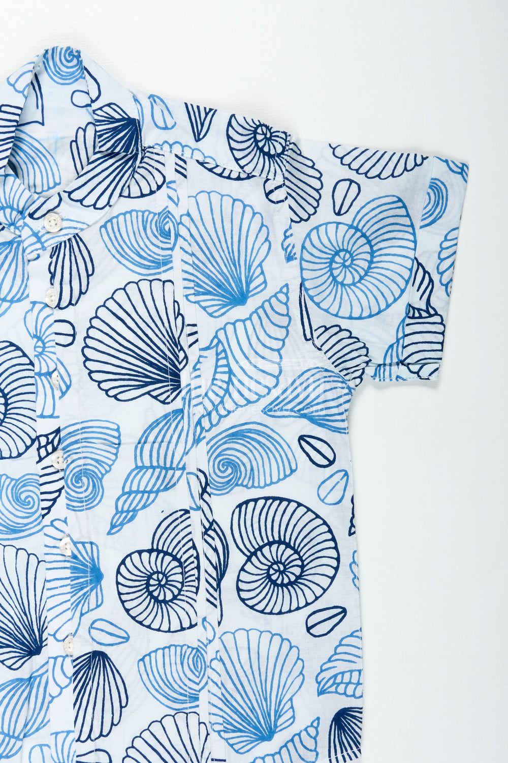 The Nesavu Boys Cotton Shirt Toddler Boys Casual Shirt for Day Events with Blue Nautical Shell Print On Soft Cotton Nesavu Nesavu Toddler Boys Casual Cotton Shirt Navy Blue Shell Digital Print Daytime Wear