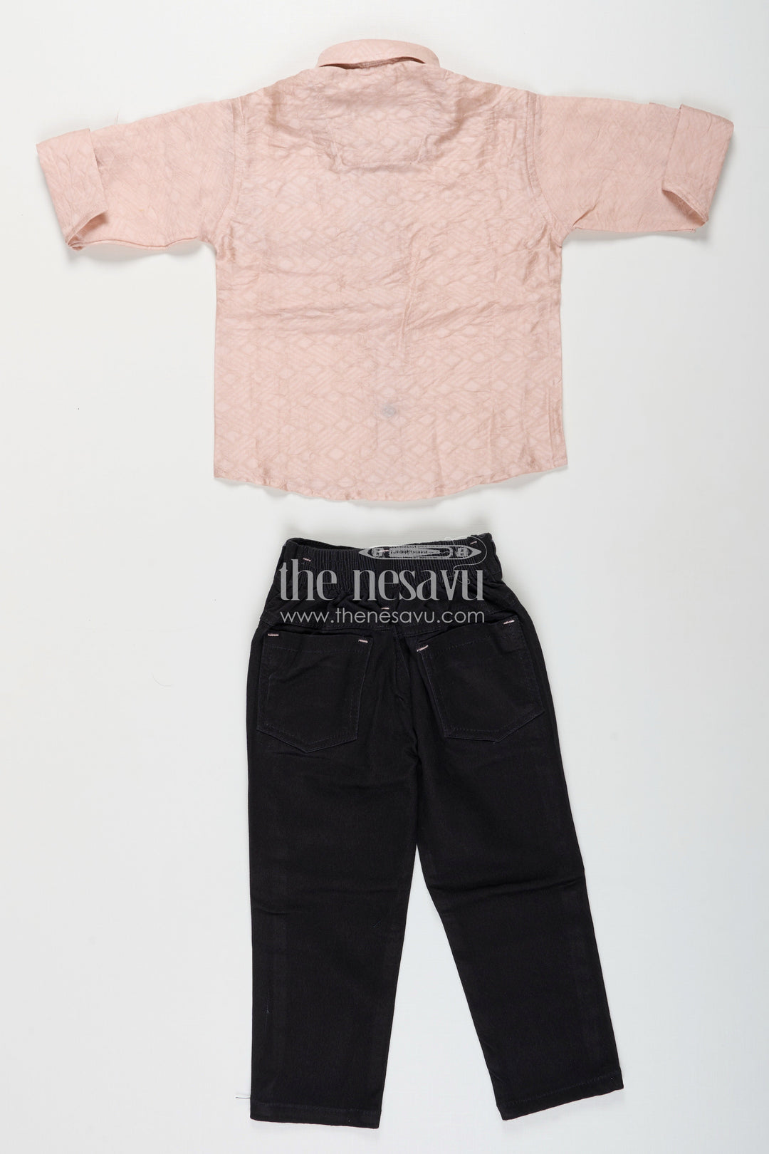 The Nesavu Boys Casual Set Toddler boys cotton blend shirt and pant set for casual outings Nesavu Nesavu toddler boys casual shirt and pant set in beige and black perfect for parties and everyday wear