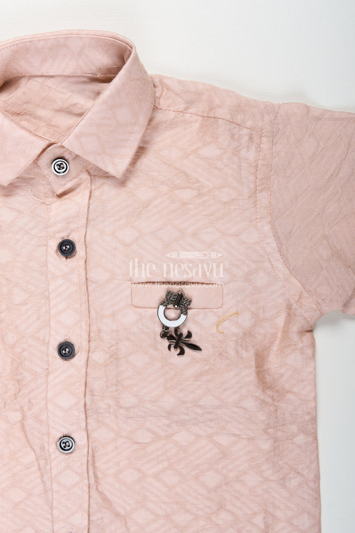 The Nesavu Boys Casual Set Toddler boys cotton blend shirt and pant set for casual outings Nesavu Nesavu toddler boys casual shirt and pant set in beige and black perfect for parties and everyday wear