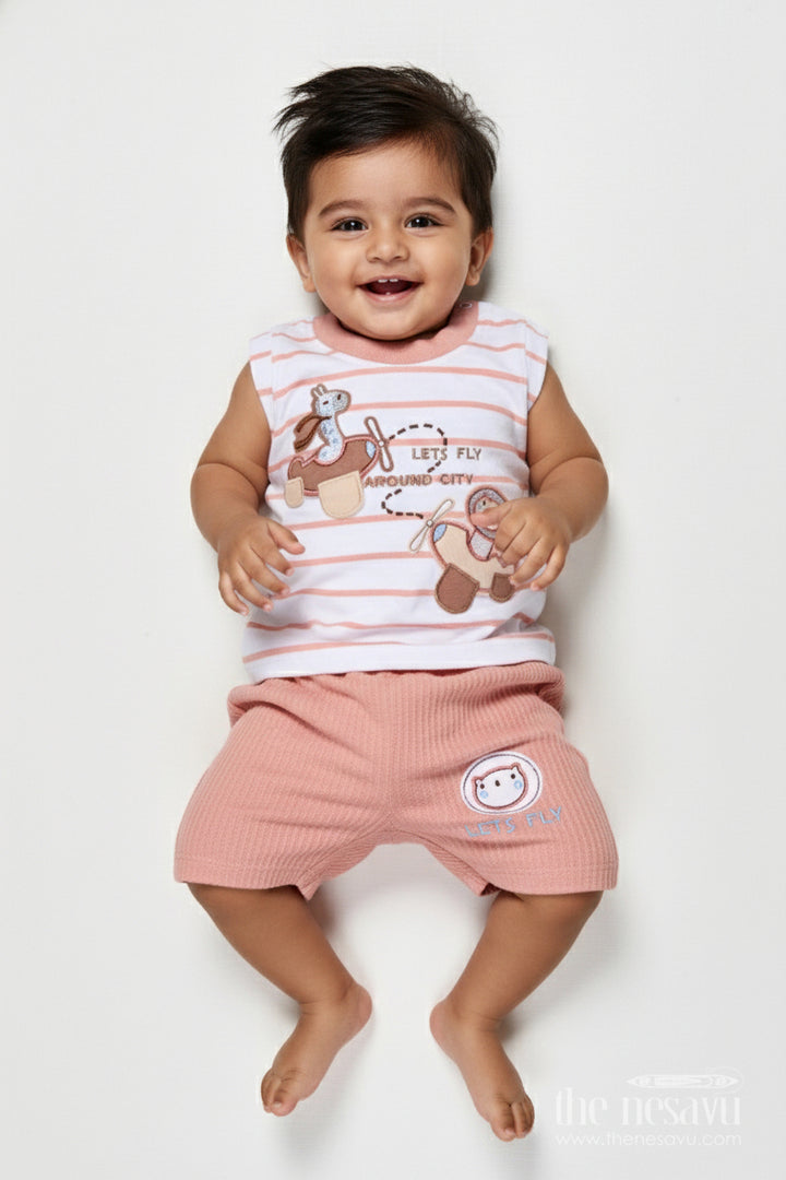The Nesavu Boys Casual Set Toddler Boys Cotton Casual Set for Relaxed Summer Days Nesavu 14 (6M) / Peach BCS514B-14 Nesavu toddler boys cotton casual set elastic shorts summer play everyday comfort