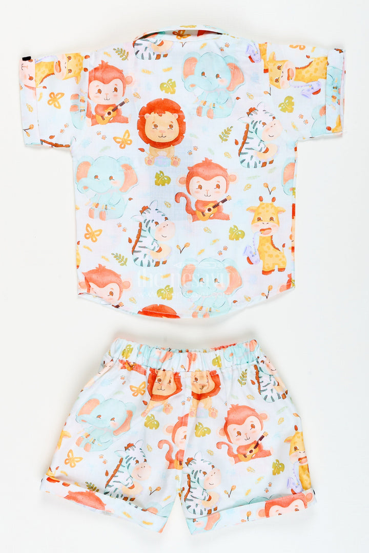 The Nesavu Boys Casual Set Toddler Boys Cotton Co-Ord Set with Jungle Animal Print for Playtime and Outings Nesavu Nesavu jungle animal print cotton co-ord set toddler boys  perfect casual play days