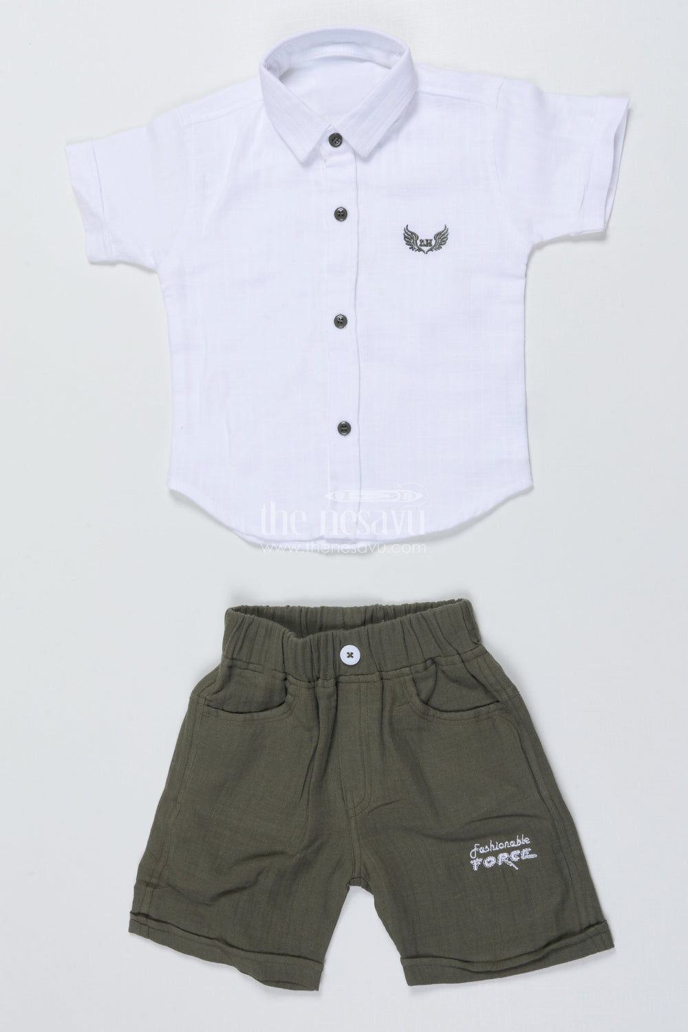 The Nesavu Boys Casual Set Toddler Boys Cotton Outfit for Everyday Play and Casual Dressing Nesavu 14 (6M) / Green BCS501B-14 Nesavu boys cotton casual shirt shorts set toddlers  perfect daily play comfort