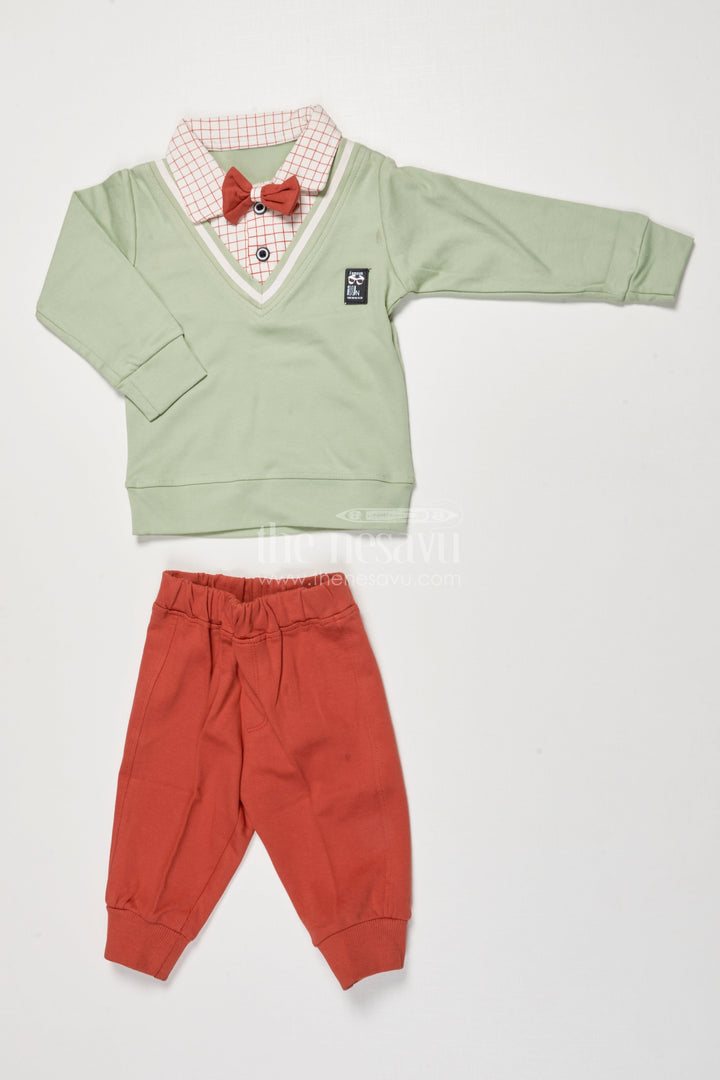 The Nesavu Boys Casual Set Toddler Boys Cotton Set with Cartoon Print for Cozy Casual Wear Nesavu 12 (3M) / Green BCS523A-12 Nesavu toddler boys cotton set cartoon print tee pants cozy daily wear