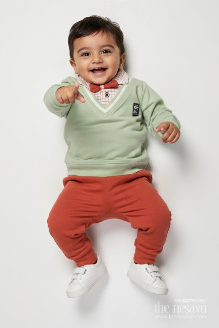 The Nesavu Boys Casual Set Toddler Boys Cotton Set with Cartoon Print for Cozy Casual Wear Nesavu 12 (3M) / Green BCS523A-12 Nesavu toddler boys cotton set cartoon print tee pants cozy daily wear