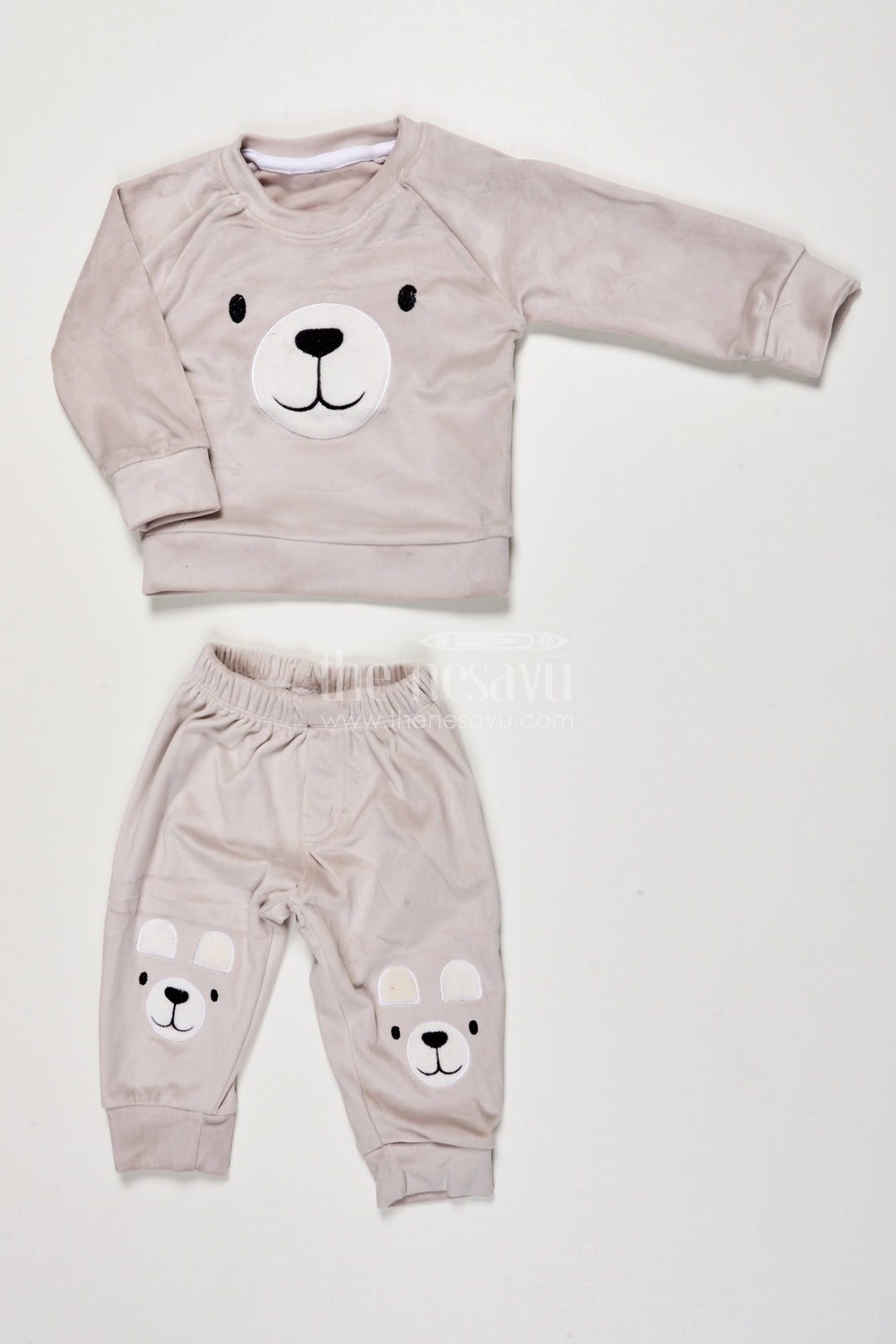 The Nesavu Boys Casual Set Toddler Boys Cotton Set with Joggers for Relaxed Everyday Style Nesavu 12 (3M) / Gray BCS522B-12 Nesavu toddler boys cotton jogger set bear print  made cozy wear everyday fun