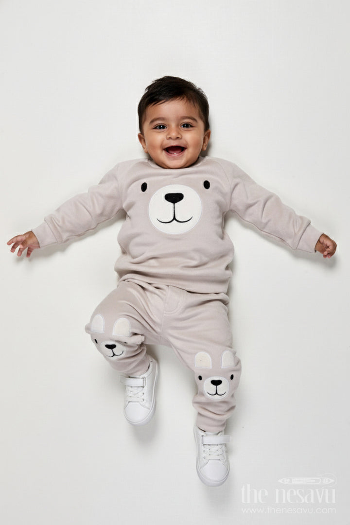 The Nesavu Boys Casual Set Toddler Boys Cotton Set with Joggers for Relaxed Everyday Style Nesavu 12 (3M) / Gray BCS522B-12 Nesavu toddler boys cotton jogger set bear print  made cozy wear everyday fun