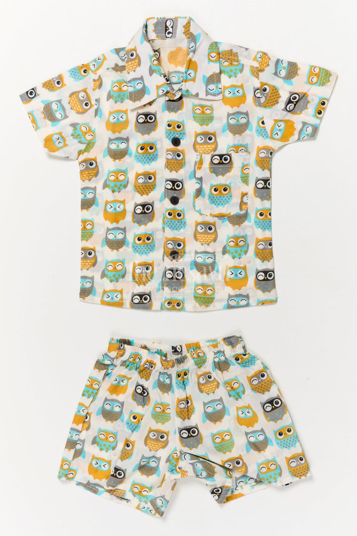 The Nesavu Boys Casual Set Toddler Boys Cotton Set with Owl Print for Everyday Wear Nesavu 16 (1Y) / Multicolor BCS547B-16 Nesavu cotton casual outfit for toddler boys with fun owl print – soft and playful daily wear