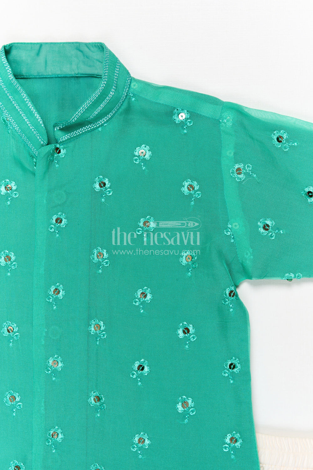 The Nesavu Boys Dothi Set Toddler Boys Dhoti Set for Festive and Traditional Functions Nesavu Nesavu toddler boys green silk organza dhoti set with sequin embroidery for festive wear