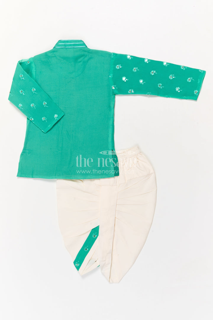 The Nesavu Boys Dothi Set Toddler Boys Dhoti Set for Festive and Traditional Functions Nesavu Nesavu toddler boys green silk organza dhoti set with sequin embroidery for festive wear