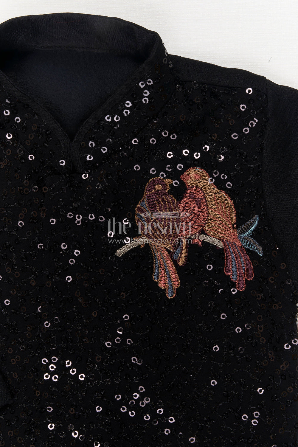 The Nesavu Boys Dothi Set Toddler Boys Dhoti Set for Festive Events and Stage Performances Nesavu Nesavu toddler boys dhoti set with sequin and bird embroidery for festive and stage occasions