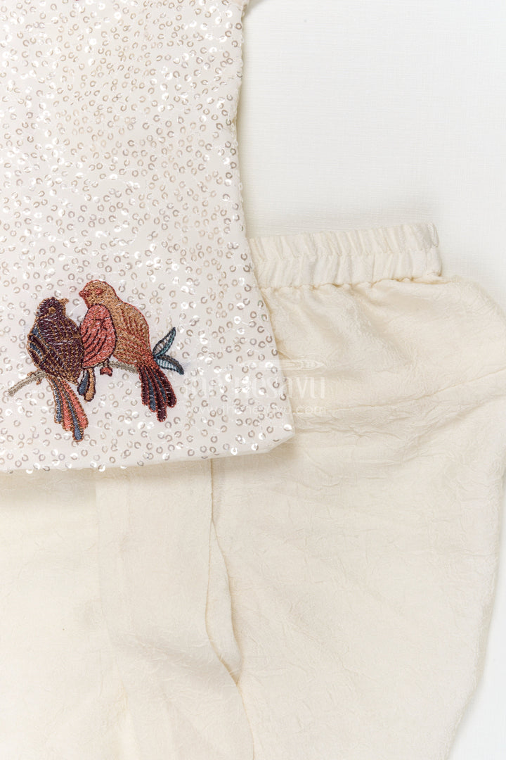 The Nesavu Boys Dothi Set Toddler Boys Dhoti Set for Festive Occasions and Family Functions Nesavu Nesavu toddler boys embroidered dhoti set with sequins and bird motifs for festive occasions