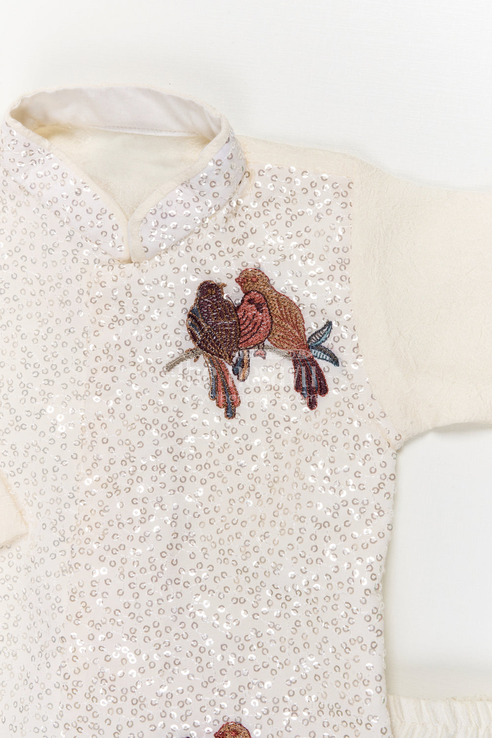 The Nesavu Boys Dothi Set Toddler Boys Dhoti Set for Festive Occasions and Family Functions Nesavu Nesavu toddler boys embroidered dhoti set with sequins and bird motifs for festive occasions