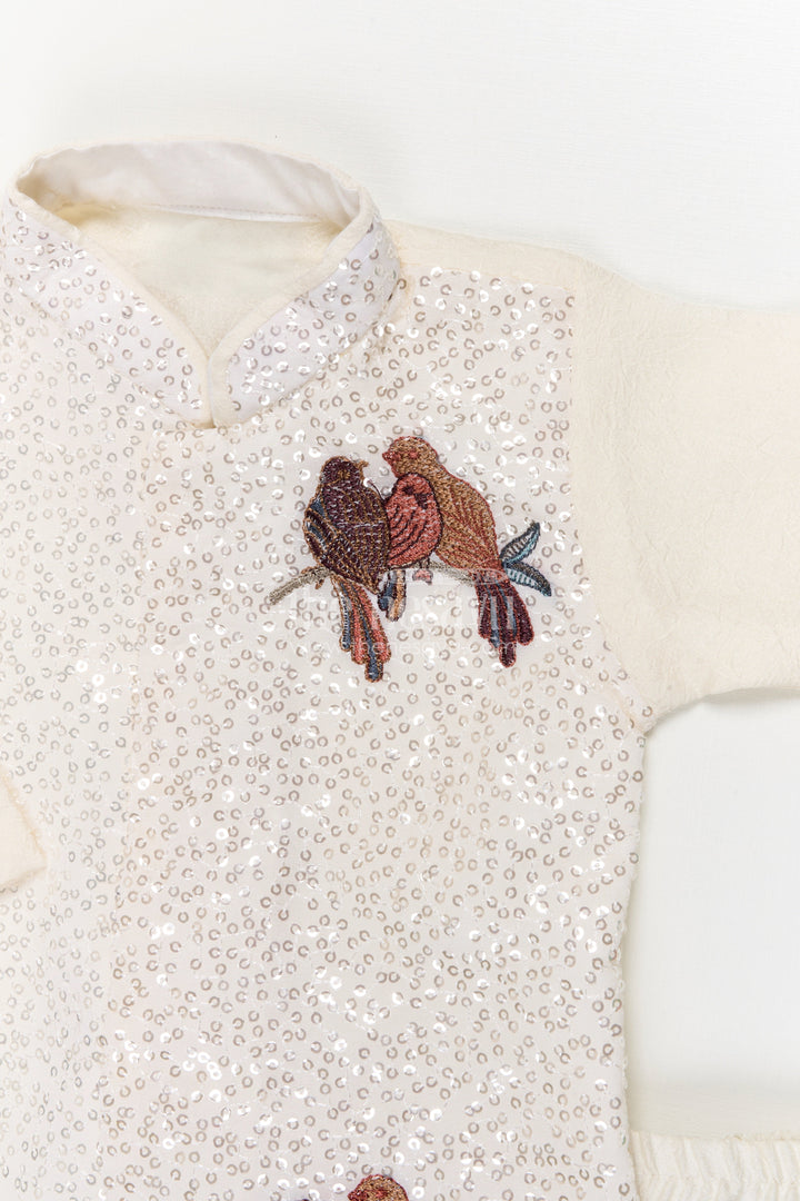 The Nesavu Boys Dothi Set Toddler Boys Dhoti Set for Festive Occasions and Family Functions Nesavu Nesavu toddler boys embroidered dhoti set with sequins and bird motifs for festive occasions