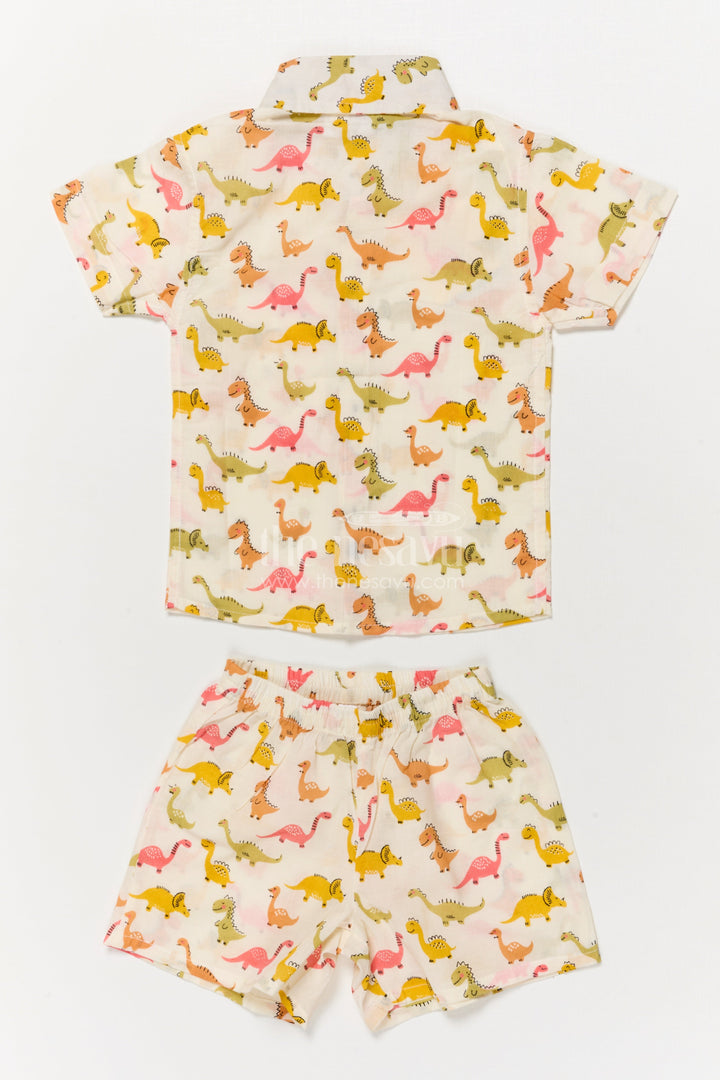 The Nesavu Boys Casual Set Toddler Boys Dinosaur Print Cotton Outfit for Casual Wear Nesavu Nesavu cotton casual outfit for toddler boys with dinosaur print – breathable and playful wear