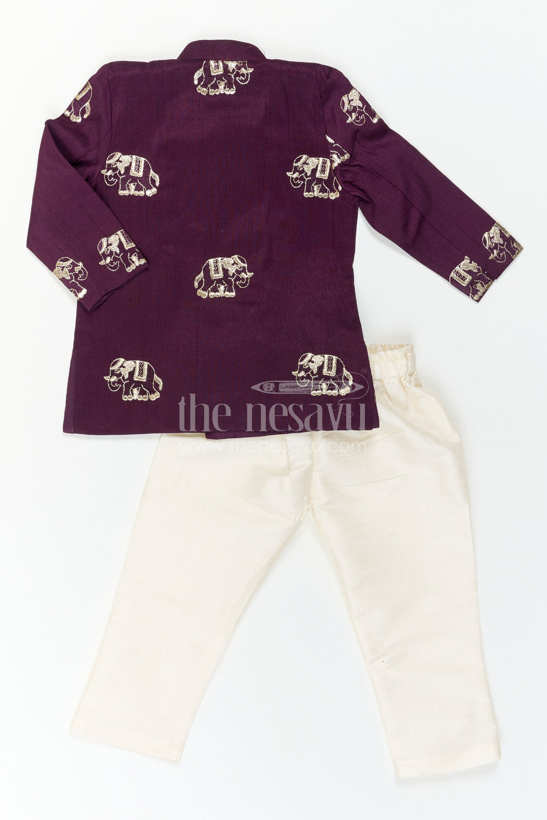 The Nesavu Boys Kurtha Set Toddler Boys Elephant Embroidery Kurta Set for Weddings Nesavu Nesavu Toddler Boys Elephant Embroidery Kurta Set With Dhoti Pants For Festive Weddings