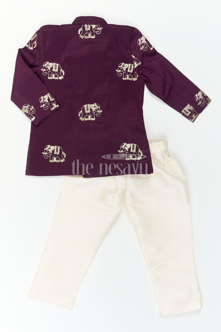 The Nesavu Boys Kurtha Set Toddler Boys Elephant Embroidery Kurta Set for Weddings Nesavu Nesavu Toddler Boys Elephant Embroidery Kurta Set With Dhoti Pants For Festive Weddings