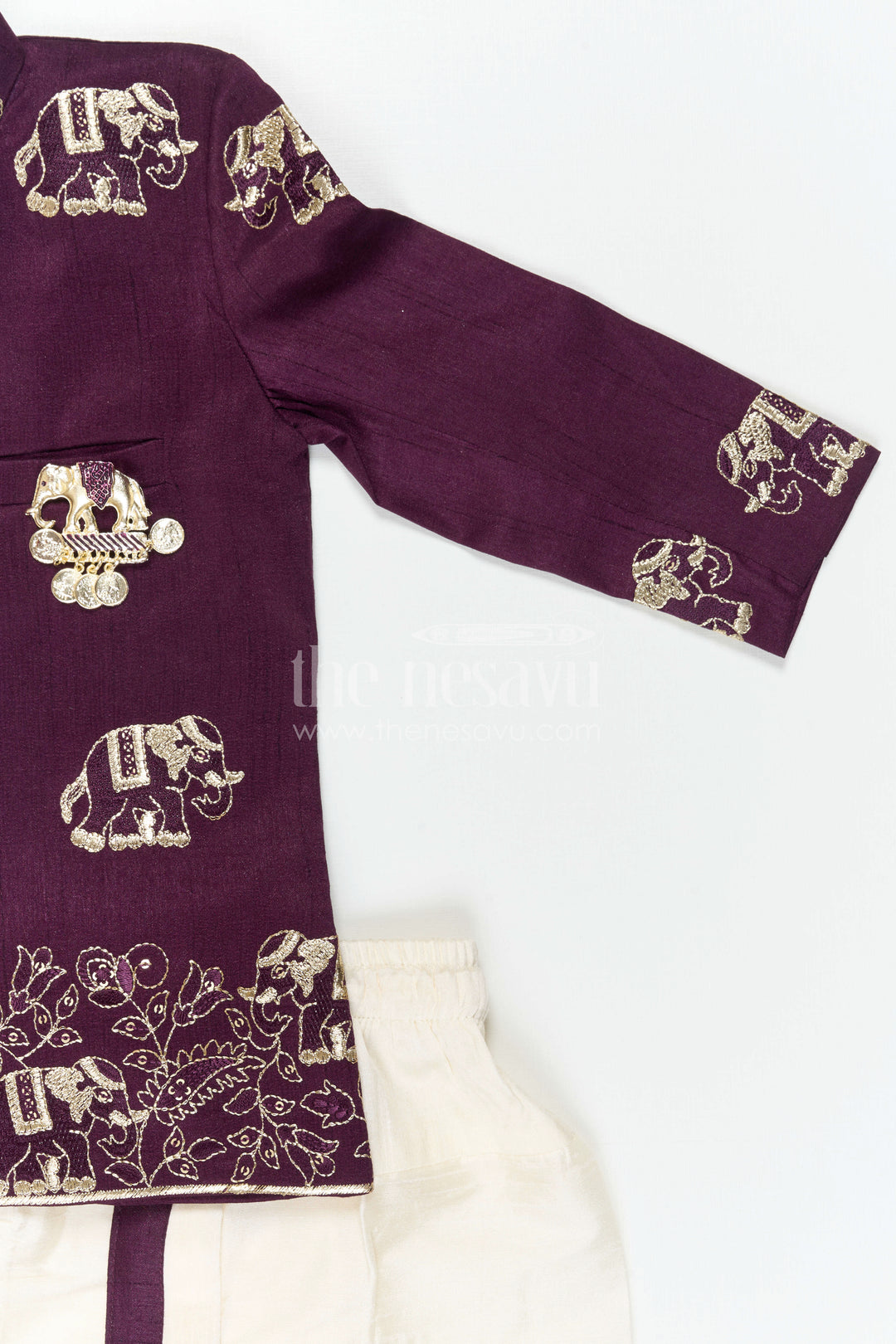 The Nesavu Boys Kurtha Set Toddler Boys Elephant Embroidery Kurta Set for Weddings Nesavu Nesavu Toddler Boys Elephant Embroidery Kurta Set With Dhoti Pants For Festive Weddings